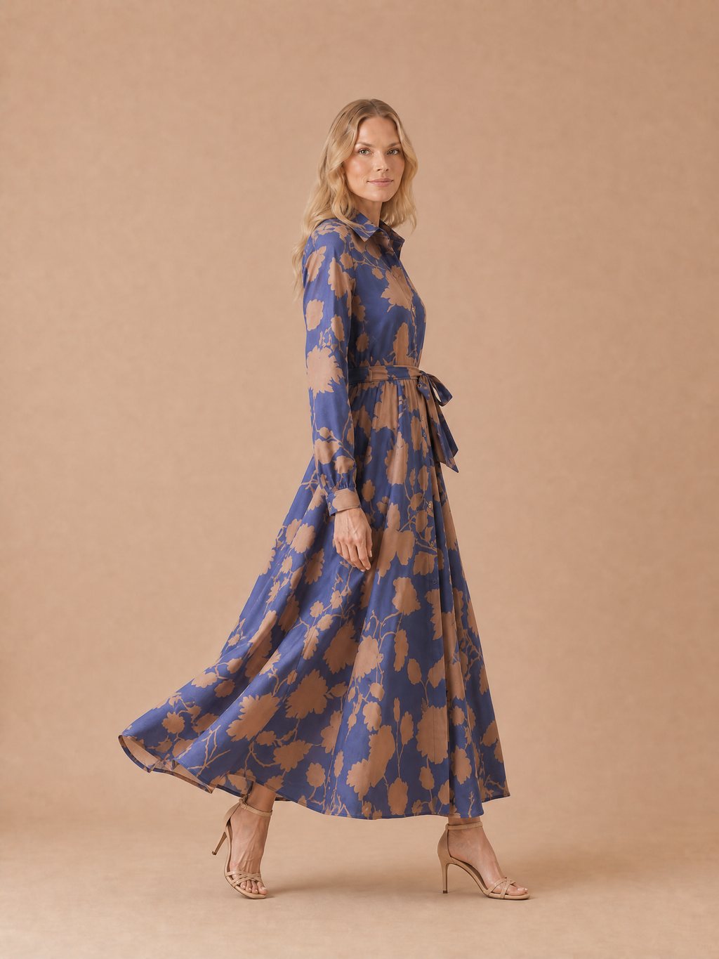 Chic Floral Print Collared Midi Dress