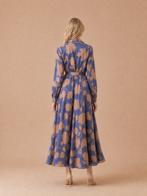 Chic Floral Print Collared Midi Dress