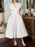 Turndown Collar Knotted Shirt Dress